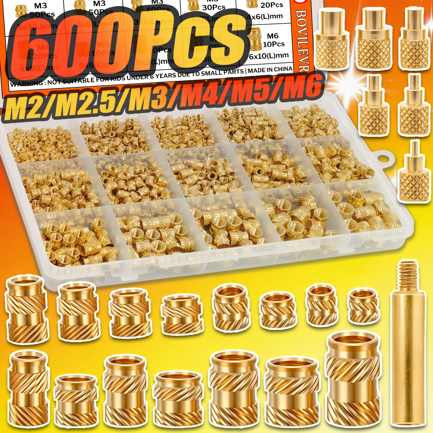 Woodworking Basic Tools - 600Pcs M2-M6 Brass Threaded Inserts Knurled