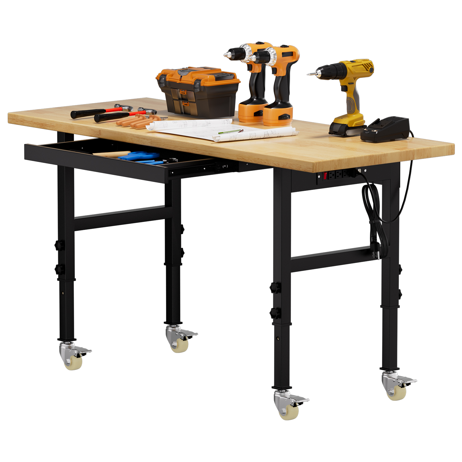 Woodworking Workbench - Adjustable Height Workbench Heavy Duty Wood