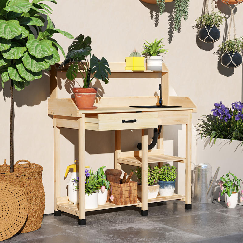 Potting Bench Table, Outdoor G – Woodworking Workbench recenzja i cena