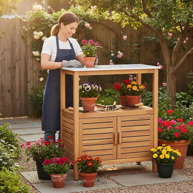 Outdoor Potting Bench Acacia W – Woodworking Workbench recenzja i cena