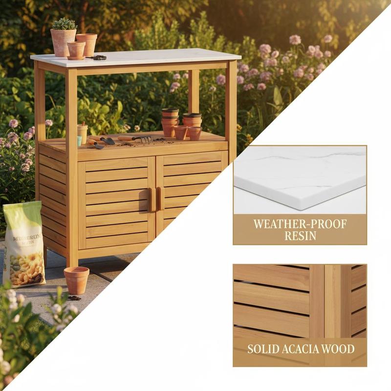 Outdoor Potting Bench Acacia W – Woodworking Workbench recenzja i cena