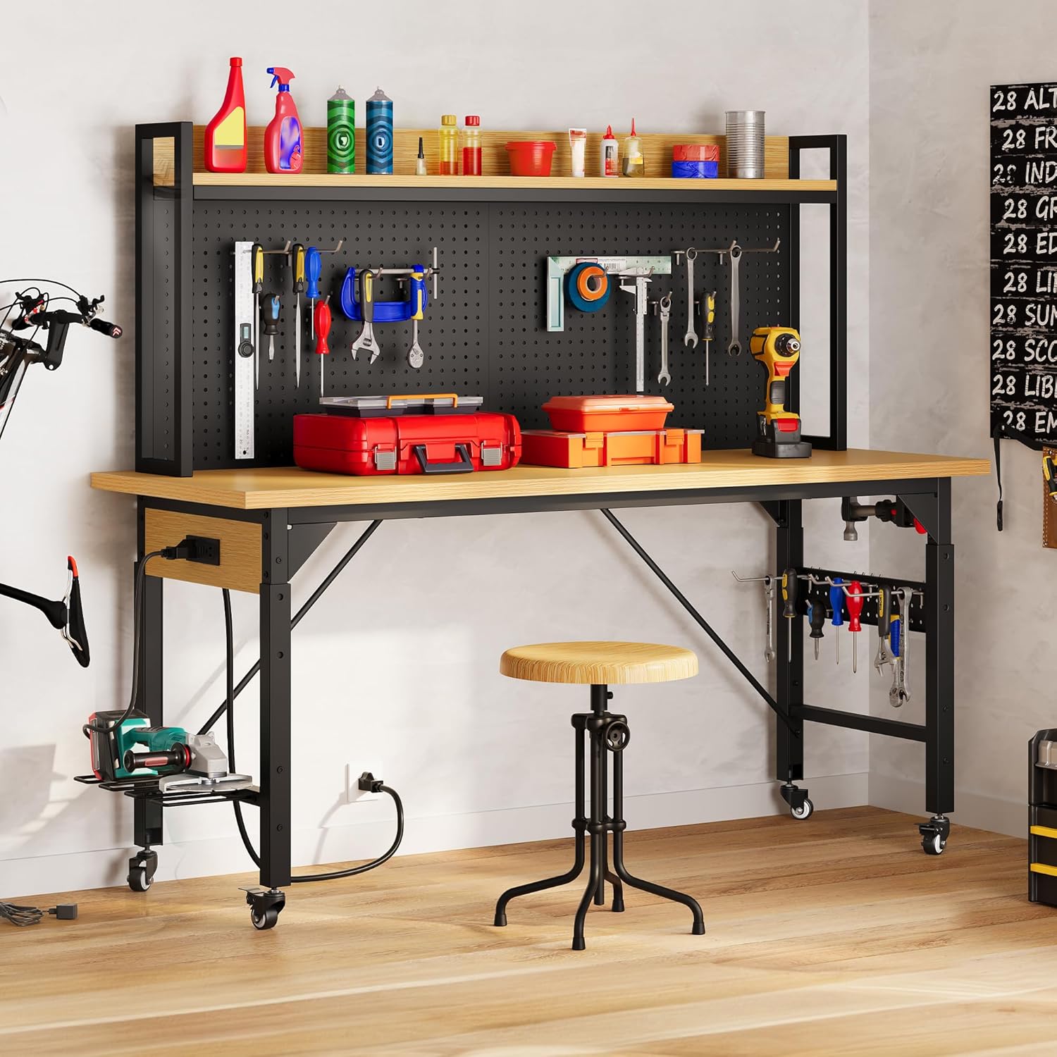 Work Bench With Wheels Pegboar – Woodworking Garage recenzja i cena